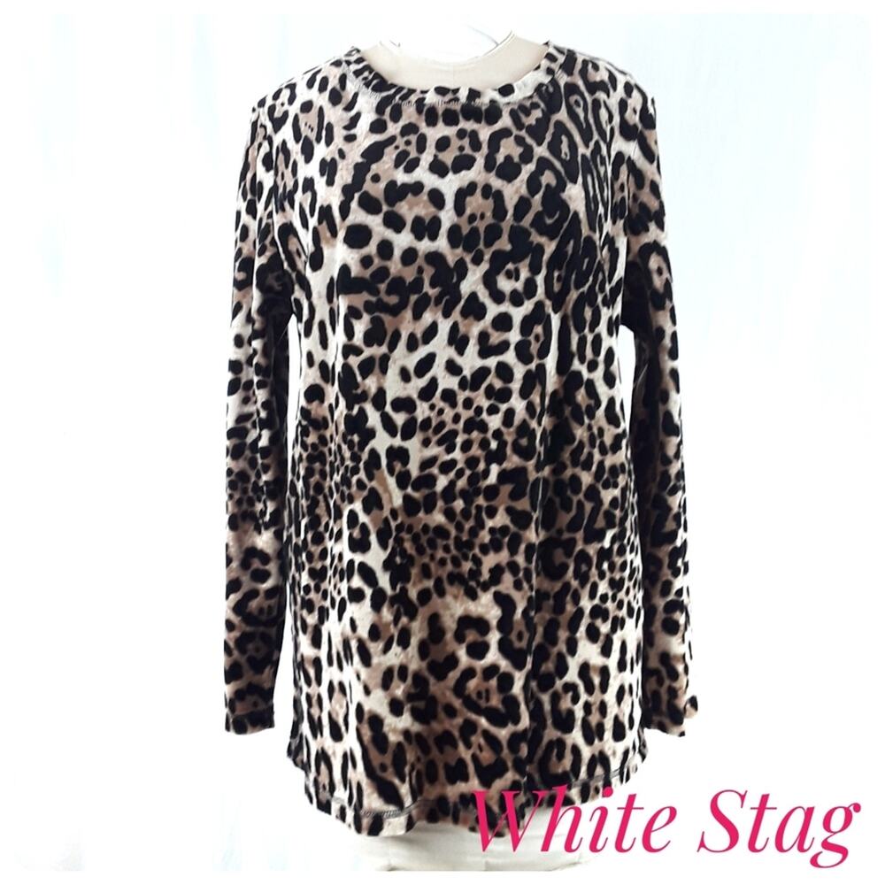 WHITE STAG Animal Print Knit Top Long Sleeve Stretchy Velour Plus Size XL 16-18